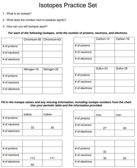 Answers Practice Isotopes Set