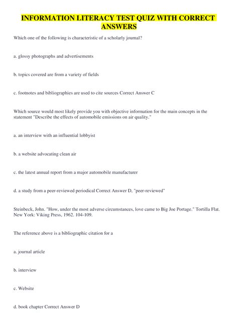 Answers Test Information Literacy