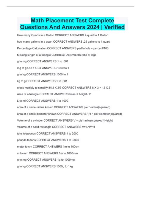 Answers Test Placement Math