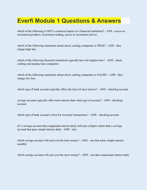 Answers To Everfi Financial Game