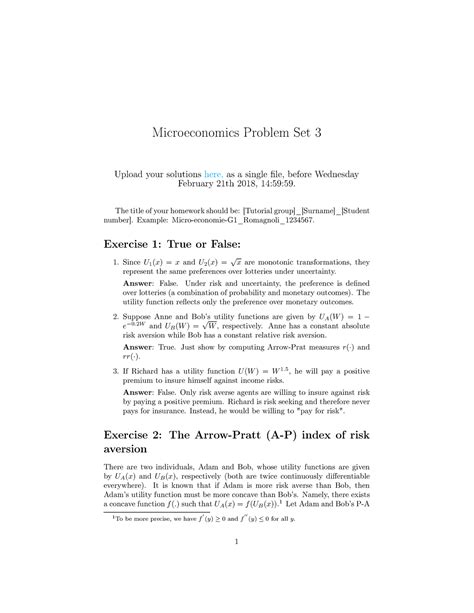 Answers To Microeconomics Problem Set 3