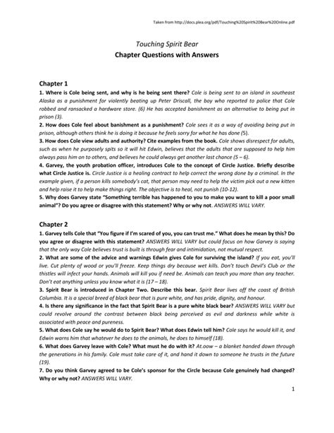 Answers To Touching Spirit Bear Chapter Questions