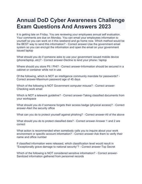 Cyber Awreness Challenge Answers.pdf - Fed Cyber Awreness... Pages 10. Identified Q&As 14. Solutions available. Total views 100+ Central Michigan University. CS. CS MISC. PrivateKnowledge3442. 4/22/2020. ... View Cyber Awareness Challenge Exam Review.docx from NURSING 10 at University of Phoeni... Cyber Fundmentals Pt1.docx. Charles Sturt ...