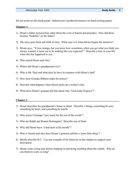 Answers for mississippi trials 1955 study guide. - Study guide questions for four perfect pebbles.