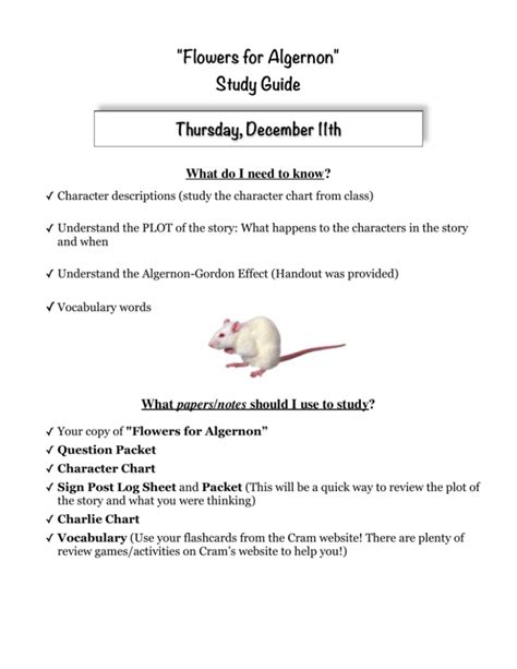 Answers for study guide flowers for algernon. - Die hundeblume / nachts schlafen die ratten doch..
