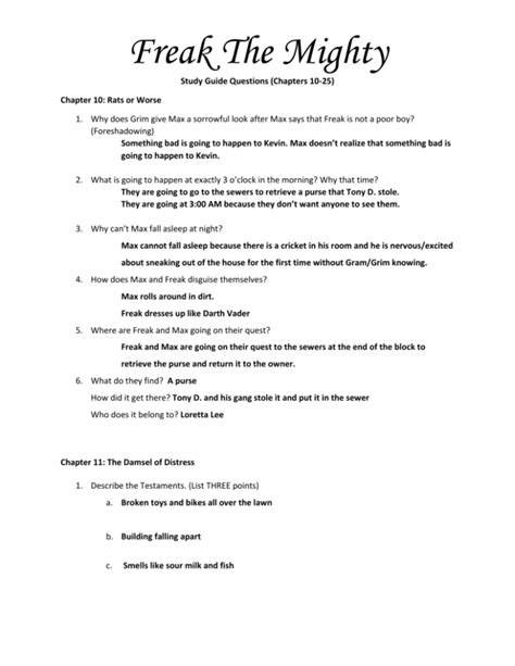 Answers to freak the mighty study guide. - Section 4 bacteria and archaea study guide.