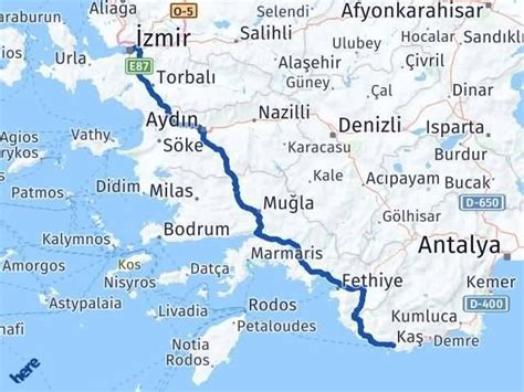 Antalya kaş izmir arası kaç km