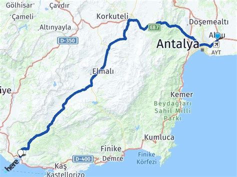 Antalya kaş kalkan kaç km