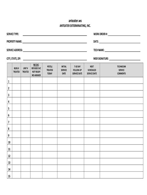 Anteater Exterminating Service Log Pest Control Fill and Sign