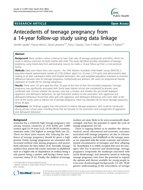 Antecedents of teenage pregnancy from a 14-year follow-up study …