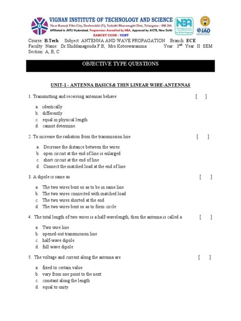 Antenna Objective Type Questions With Answers