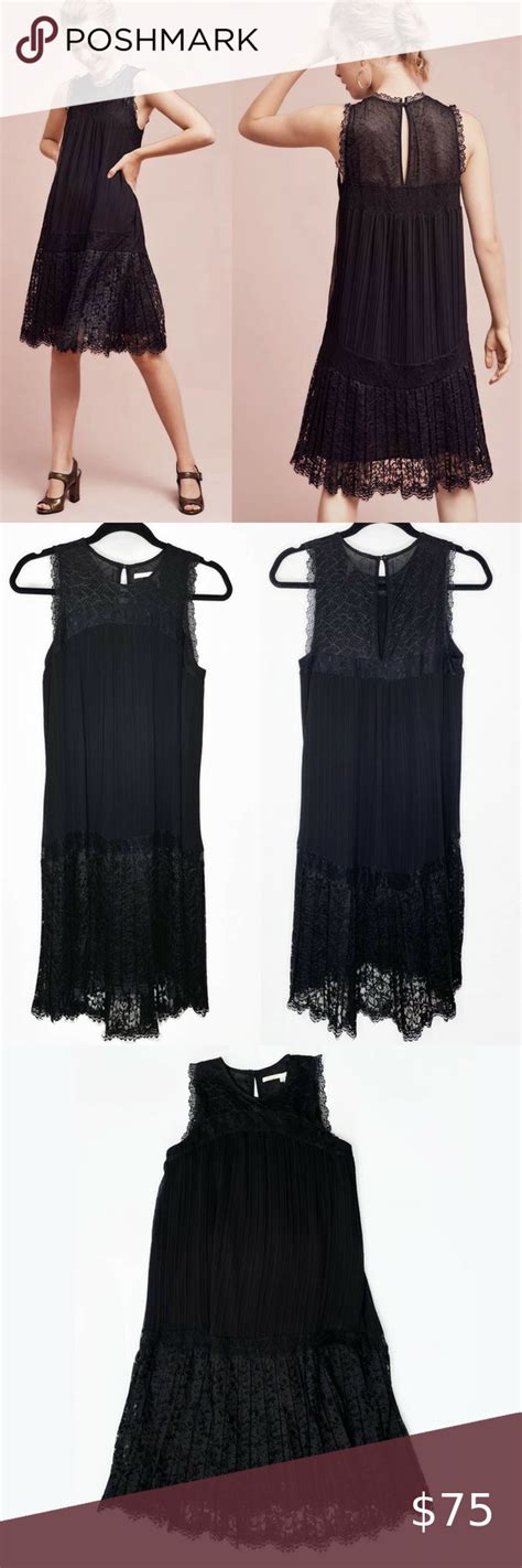 Anthropologie Floreat Black Pleated Lace Sleeveless Drop Waist …