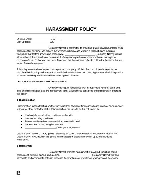 Anti Harassment Policy Template