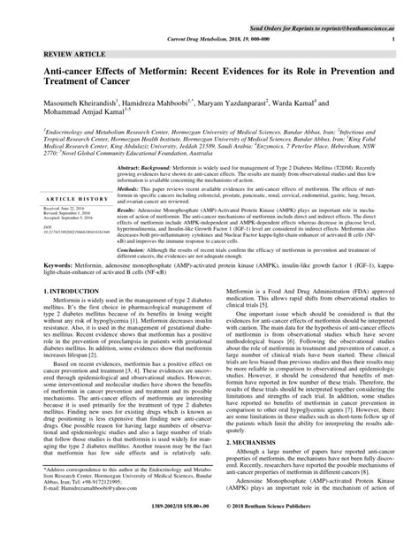 Anti-cancer Effects of Metformin Recent Evidences for its Role in ...