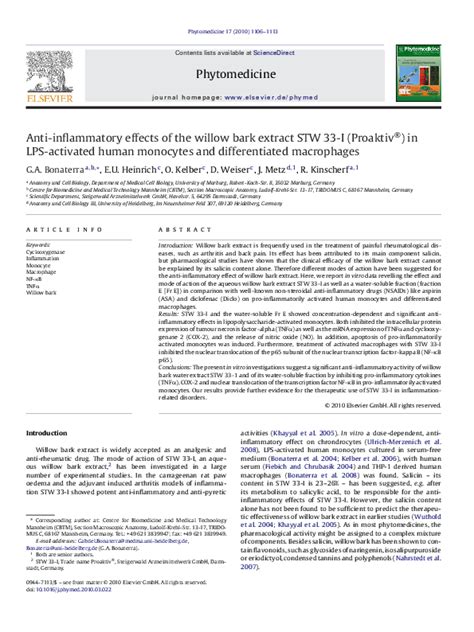 Anti-inflammatory effects of the willow bark extract STW 33-I