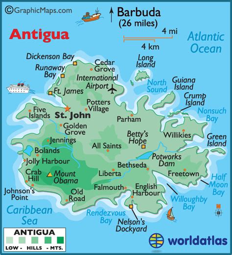 Antigua caribbean map. An idyllic Caribbean beach… it’s everything you’ve imagined. Dickenson Bay is on the Northwestern coast of Antigua, and is the most developed beach on the island, with hotels restaurants and water sports facilities. It is a popular meeting place. The shallow calm waters and white sand provide a perfect setting for an active day. 