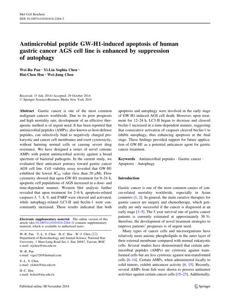 Antimicrobial peptide GW-H1-induced apoptosis of human