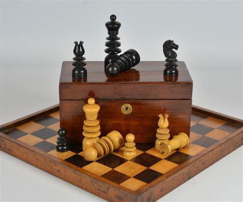 Antique Hand Turned St George Wooden Chess Pieces with Board …