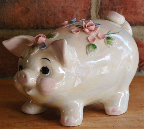 Vintage Piggy Bank, Ceramic Piggy Bank, Pig Decor, Pig Lover, Whimsic