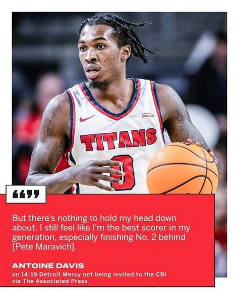 Detroit Mercy's Antoine Davis, who finished four points shy of breaking Pete Maravich's NCAA scoring record, told the AP he's "upset" about the Titans being denied an invitation to play in the CBI ...