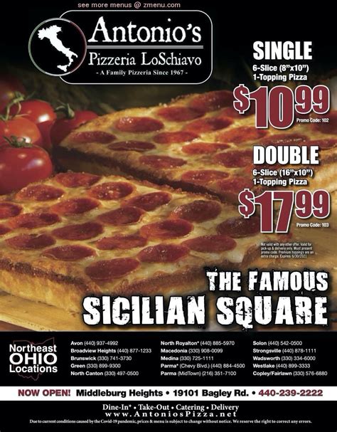 Mama Julianne’s Strongsville. 35 $ Inexpensive Pizza, Italian. Romito’s Pizza West. 85 $ Inexpensive Pizza. ... Find more Pizza Places near Antonio's Pizzeria .... 