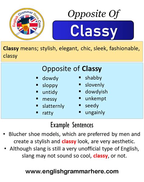 Antonym classy. Good antonyms? "classy" and "bent as a nine bob note" Yes, I agree. 1 vote. No, I disagree. 0 votes. Parts of speech of "bent as a nine bob note" as an antonym for "classy" Suggest part of speech. Tags of "bent as a nine bob note" as an antonym for "classy" Suggest tags. Ad-free experience & advanced Chrome extension. 