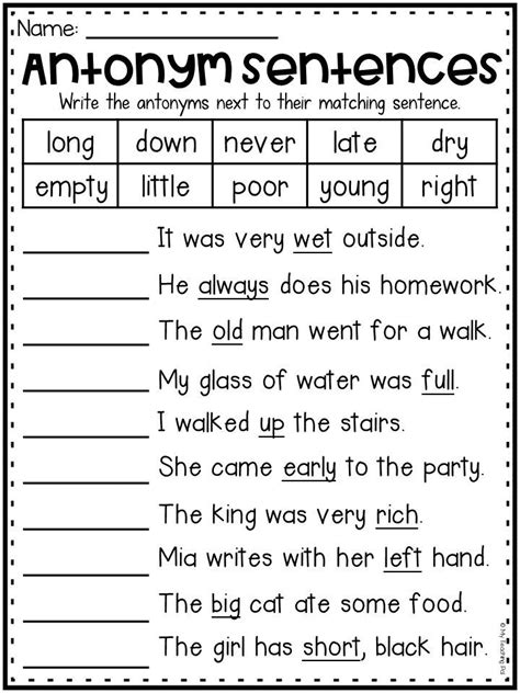 Antonyms 2nd Grade Grammar Class Ace