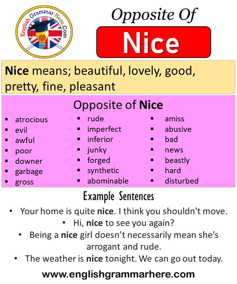 Antonyms of nice. Things To Know About Antonyms of nice. 