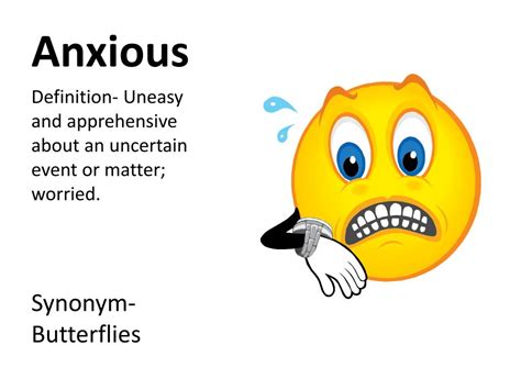 Anxious meaning. Social anxiety disorder: Feeling significant anxiety in social situations or when called on to perform in front of others, such as in public speaking. Phobias: A particular animal, insect, object, or situation causes substantial anxiety. Panic disorder: Panic attacks are sudden, intense episodes of heart-banging fear, breathlessness, and dread ... 