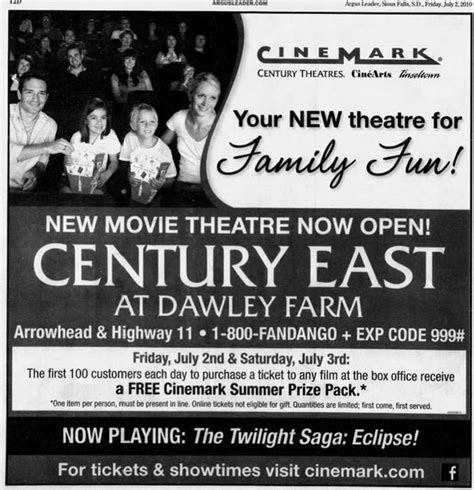 Cinemark Century East at Dawley Farm Rate Theater 1101 S Highline Place, Sioux Falls, SD 57110 605-334-2468 | View Map. ... Find Theaters & Showtimes Near Me.