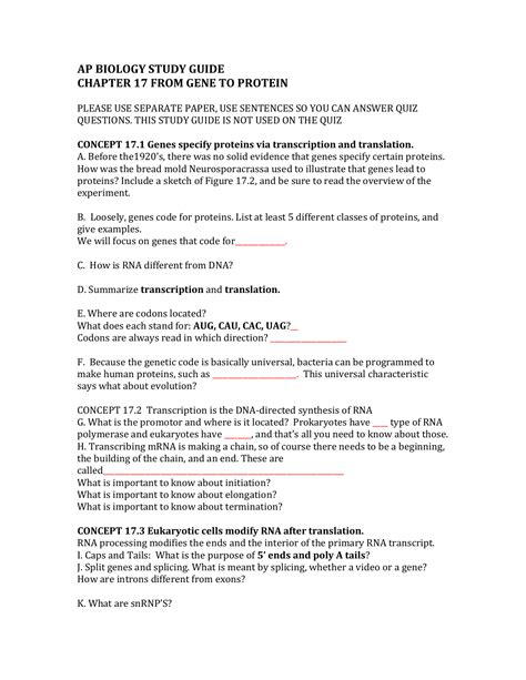 Ap Bio Chapter 17 Reading Guide Answers