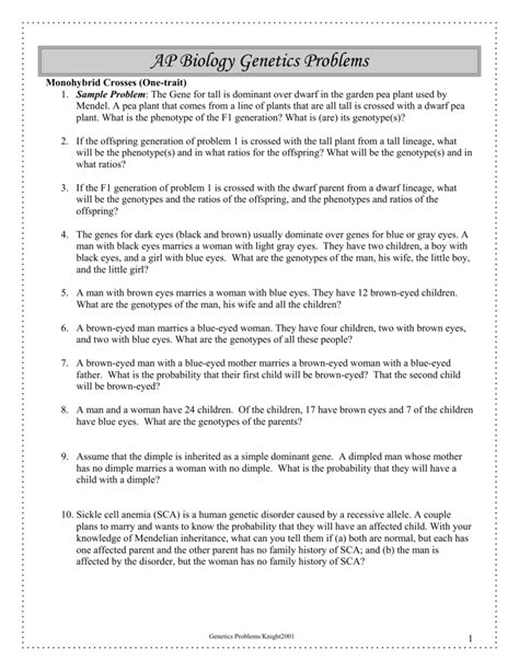 Ap Biology Problems Genetics Answers