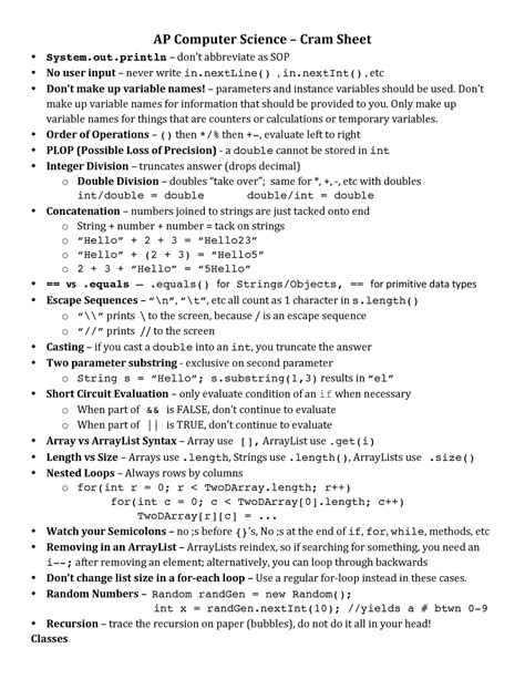 Ap Computer Science Exam Cheat Sheet Computer scienceformulas