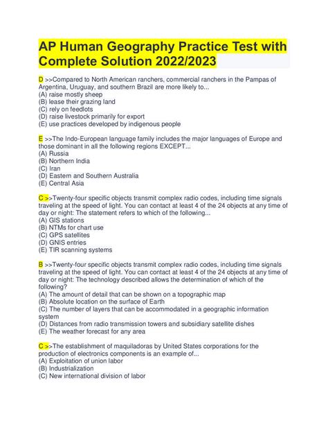 Ap Geography Study Practice Human Guide Exam