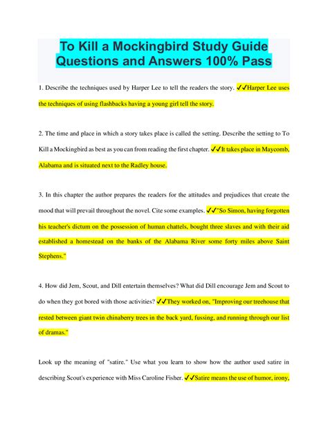 Ap Literature To Kill A Mockingbird Study Guide Questions Answers