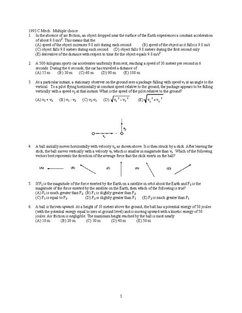 Ap Physics C Mechanics Multiple Choice Answers 1993