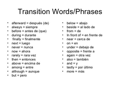 Ap Spanish Transition Words Quizle