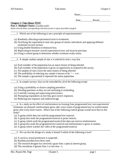 Ap Statistics Chapter 5 Test Answer Key Probability Doc Template