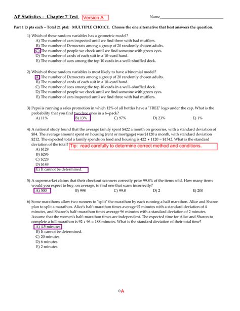 Ap Stats Chapter 7 Practice Test