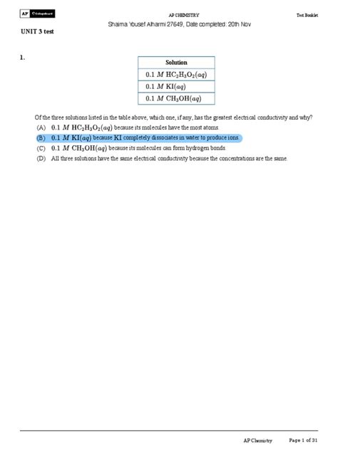 Ap chemistry unit 3 test.  Test Yourself AP Chemistry MCQ Unit 1.  Al(...