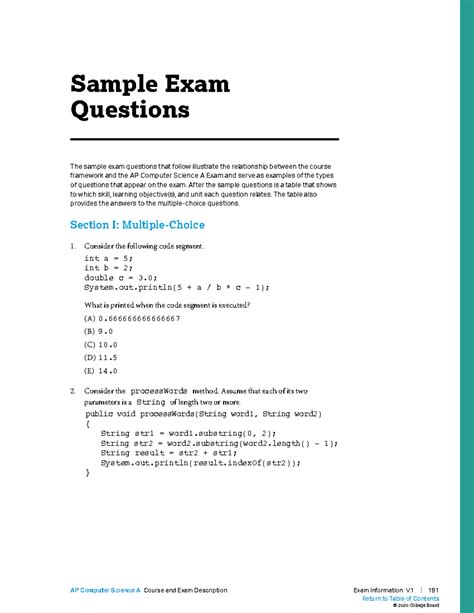 Ap csa ced sample questions Return to Table of Contents Sample Exam