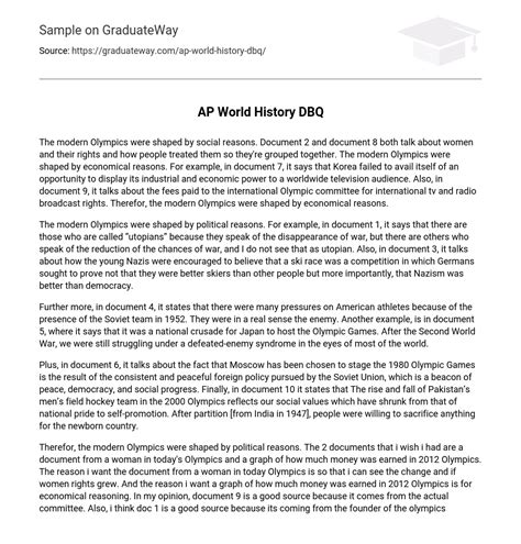 Dec 8, 2021 · The AP World History: Modern Exam requires you to complete a document-based question, which is why we have provided example DBQ’s and tips for writing reponses below. Sample AP World History Document-Based Questions. Click each document below to view the sample.. 