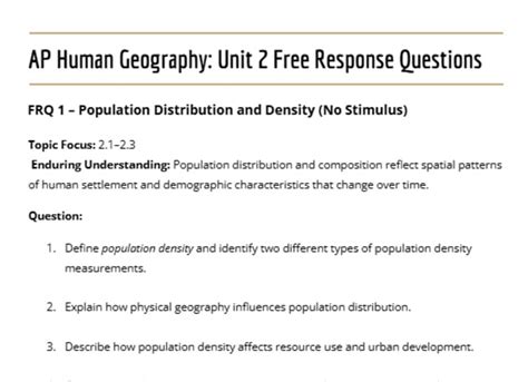 Ap human geography chapter 3 frq.  Also has scoring guidelines, statistics, di...