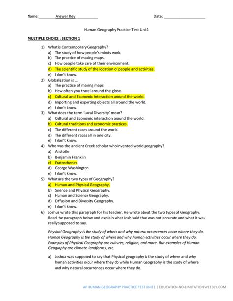 Ap human geography unit 1 test answers. A2. Food processing companies may prefer not to locate in places where labor costs are higher (e.g., urban areas, areas with higher payroll taxes, areas with strong union presence). A3. Food processing facilities may locate in places where they have access to workers who may be paid below market rates, at minimum wage, and/or with few benefits ... 