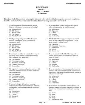 Unit VII - Answer Key Cognition Module 31 - Studying and Encoding Memories While You Read 31-1 . 1. Answers will vary but strong answers should mention that memory is the persistence of ... The multiple-choice portion of the AP Psychology exam is a recognition test ... memory while you use it for an exam problem, for example 5. The term working ...