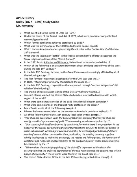 Reading Guide *STUDY GUIDE FOR UNIT 5* apush unit reading guide unit the gilded age chapter 17 chapter 18 chapter 19 chapter 17: the industrial revolution key. Skip to document. University; High School. ... Ap us history dbq. AP U.S. History. Assignments. 98% (46) 9. E. Period 7 1898 - 1945 Amsco Note Taking Guide (Ch. 24) AP U.S. History ...