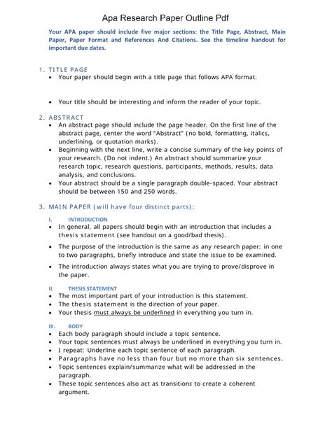 Apa Style Research Paper Outline Template