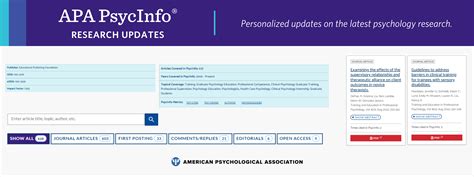 Personalized services enhancing discovery of the latest psychology research. Your institution’s subscription to APA PsycInfo provides courtesy access to a suite of complimentary, premium features to optimize your search process. Leveraging AI and machine learning, these services ease access to full text, analytics tools, and discovery of the ... . 