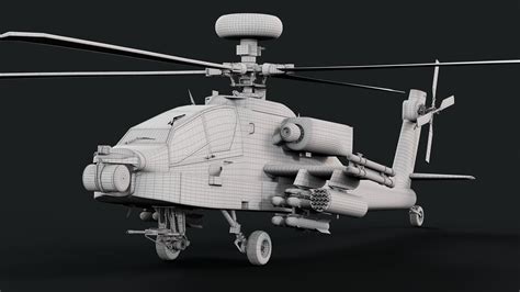 Apache Military Helicopter With Gunship 3D Model.