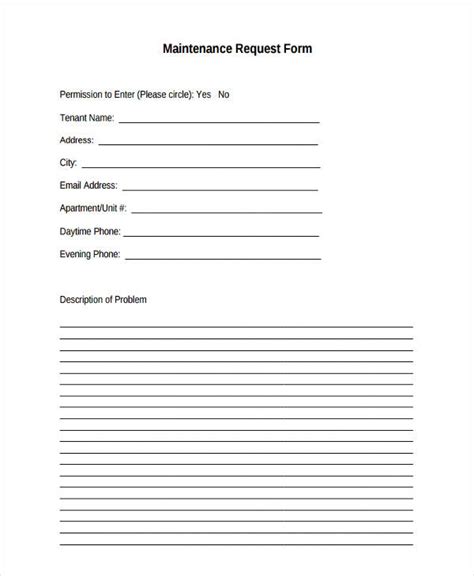 Apartment Maintenance Request Form Template SampleTemplatess